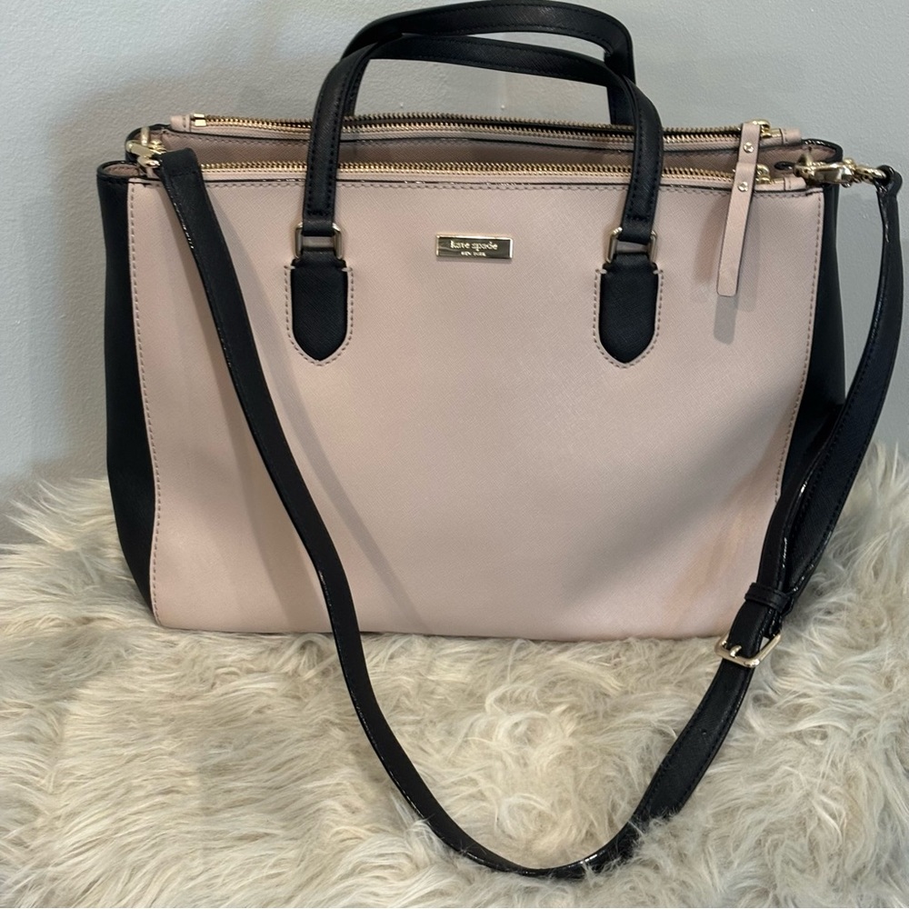 Kate Spade WKRU4387 Leighann Laurel Way Leather Satchel almond/black Handbag